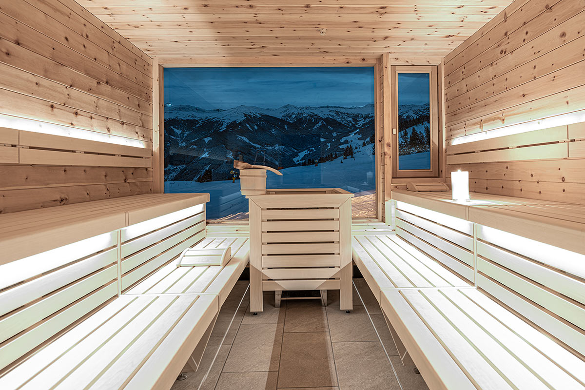 Panoramablick Sauna im Winter